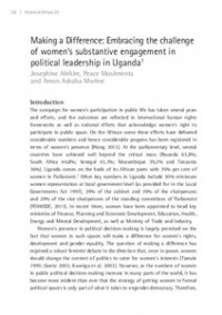 Making a Difference: Embracing the Challenge of Women’s Substantive Engagement in Political Leadership in Uganda